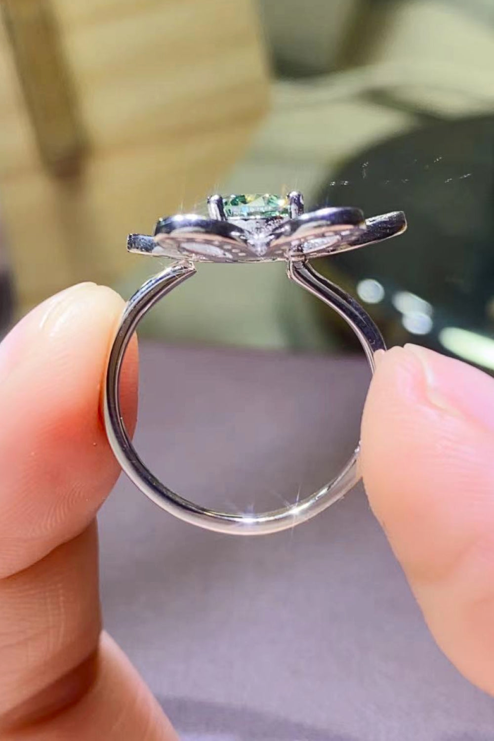 1 Carat Moissanite Flower Shape Open Ring - alternate ring view