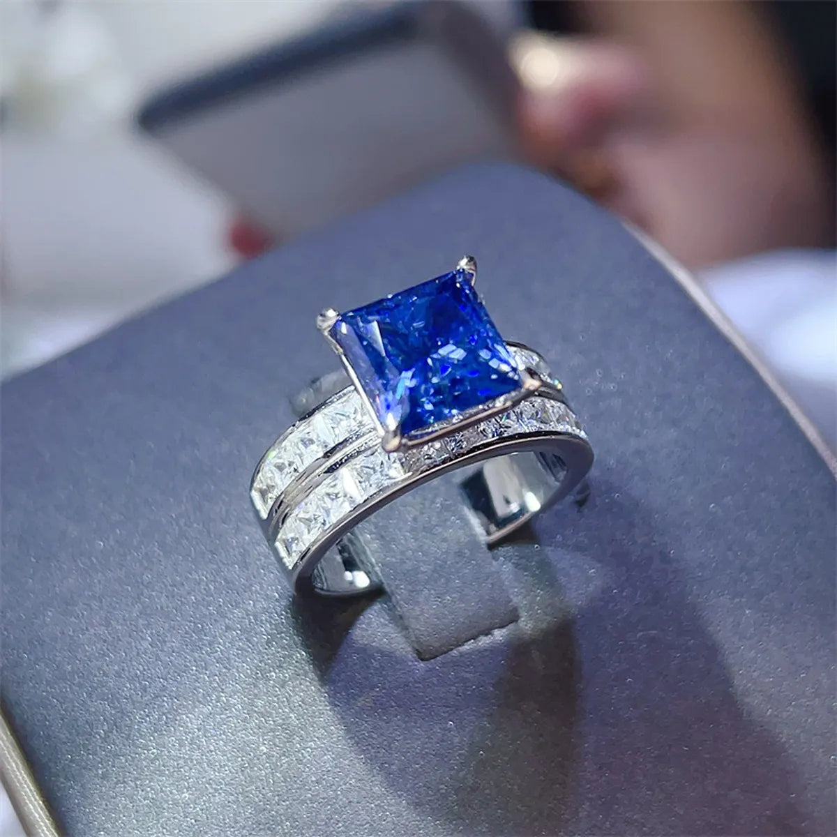 3 Carat Moissanite Sterling Silver Ring in Royal Blue - women's ring
