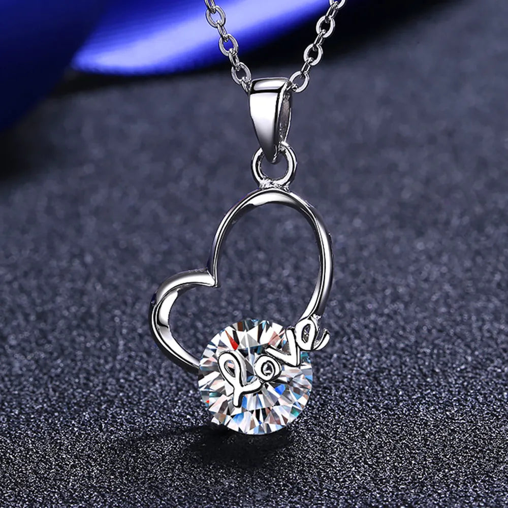 2 Carat Moissanite Heart Sterling Silver Necklace - alternate necklace view