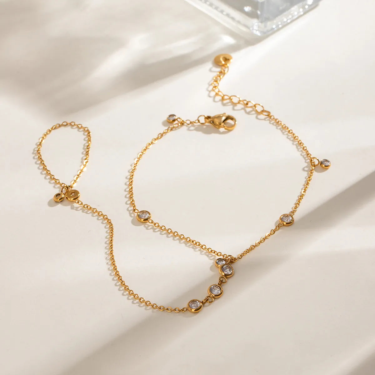 18K Gold-Plated Inlaid Rhinestone Chain Bracelet - alternate jewelry view