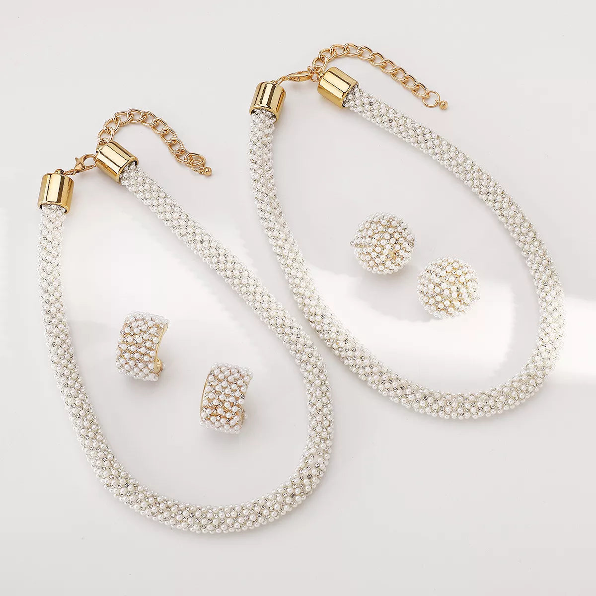 Pearl Embellished Earrings and Necklace Set in Style A - women's necklace