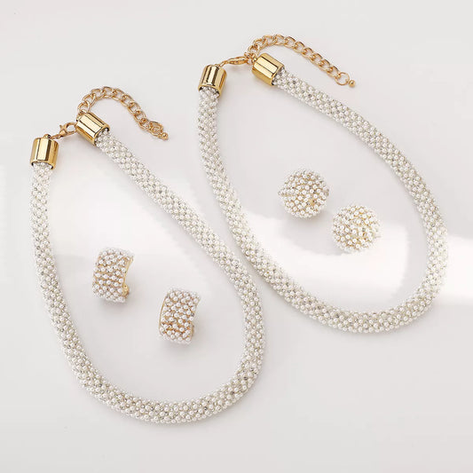 Pearl Embellished Earrings and Necklace Set in Style A - women's necklace