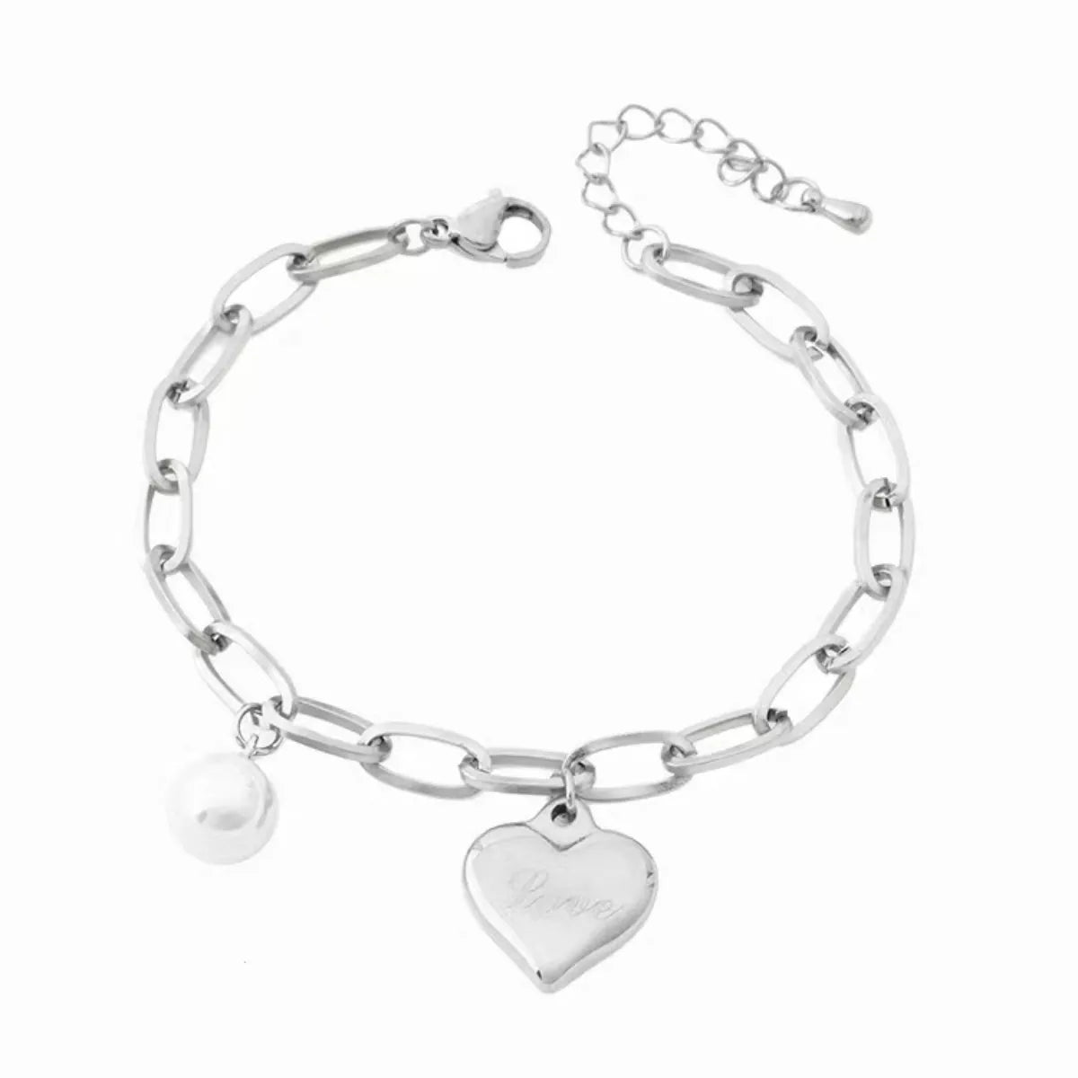 Heart Charm Pearl Accent Chain Bracelet - alternate jewelry view