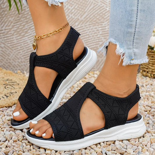 Open-Toe Flats Sandals in Black - women's flat sandals