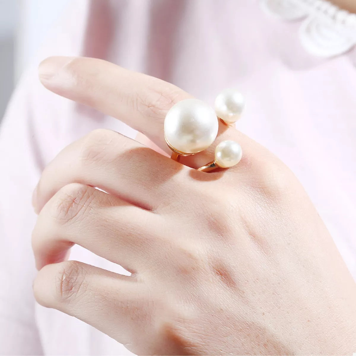 18K Gold-Plated Pearl Open Ring - alternate ring view