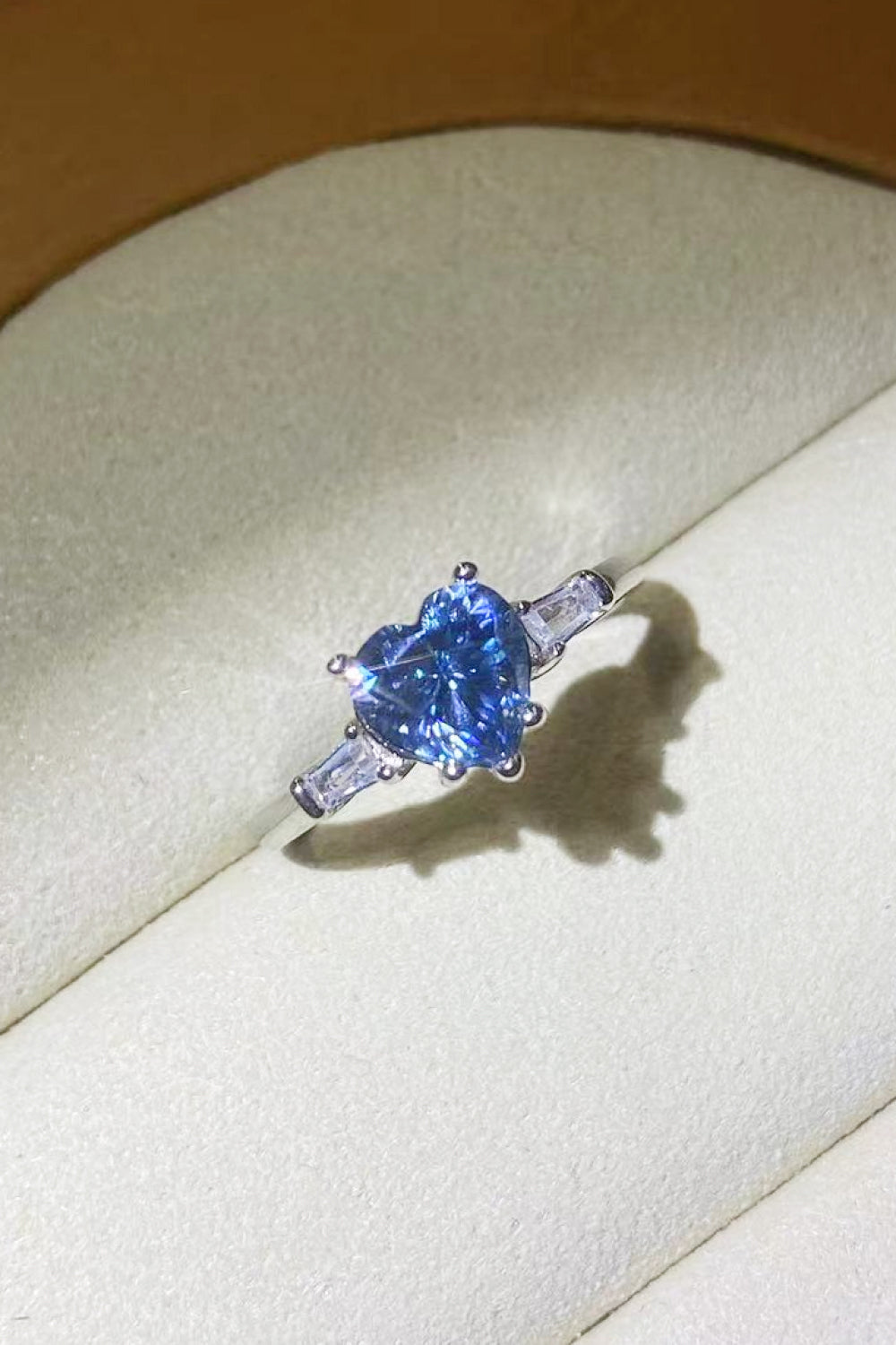 1 Carat Moissanite Heart-Shaped Platinum-Plated Ring in Blue in Blue - women's ring