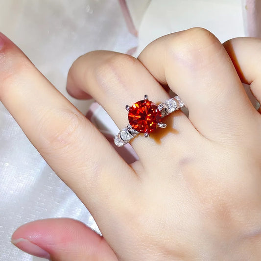 3 Carat Sterling Silver Moissanite Ring in Red - women's ring