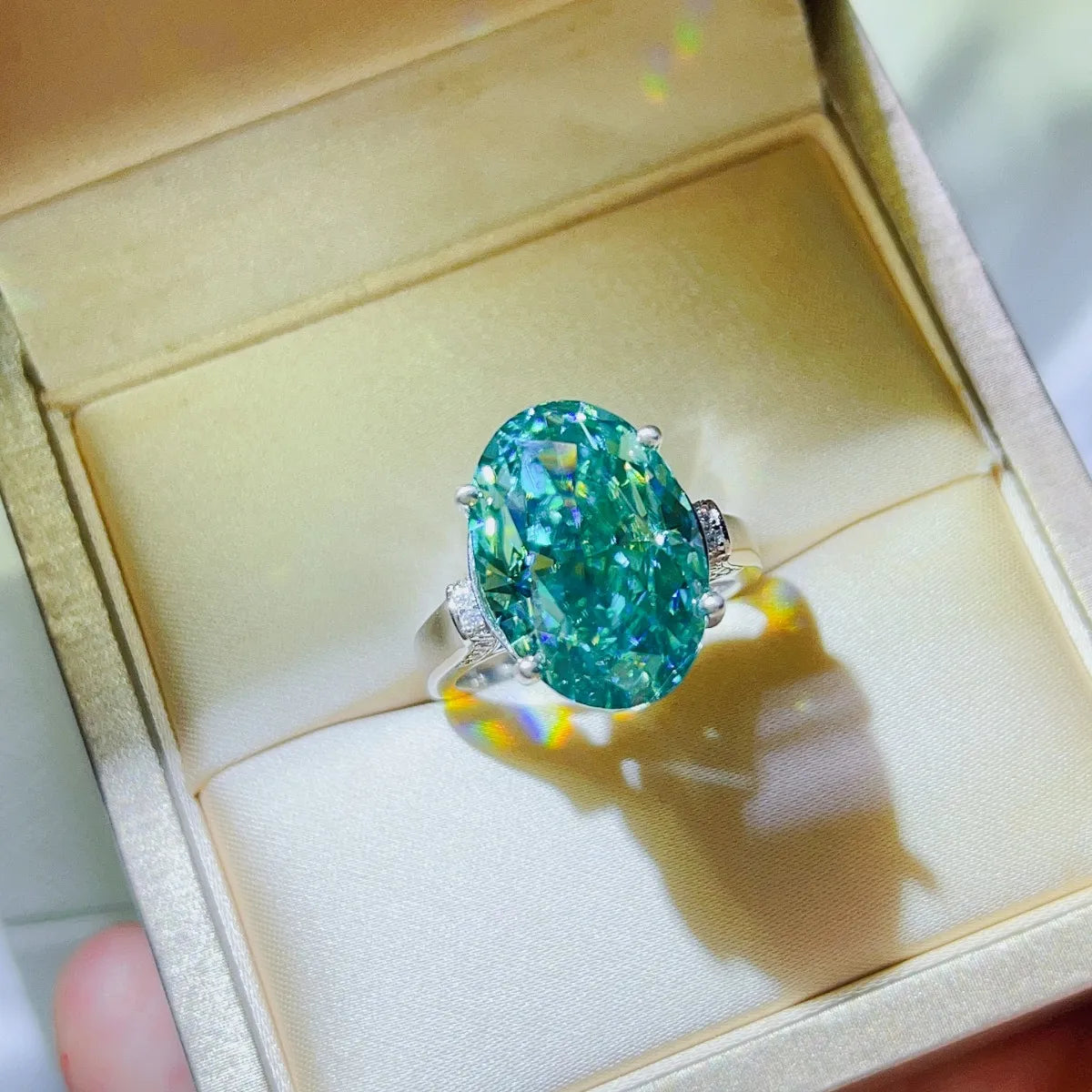 5 Carat Moissanite Sterling Silver Ring in Turquoise - women's ring