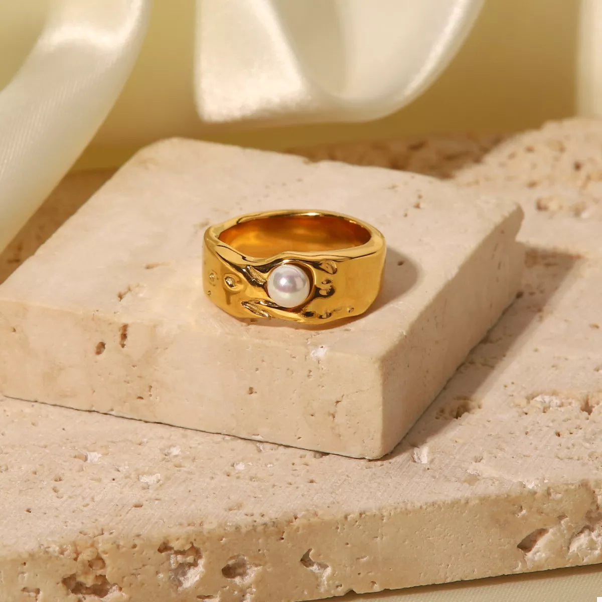 18K Gold-Plated Pearl Ring in Gold - women's ring
