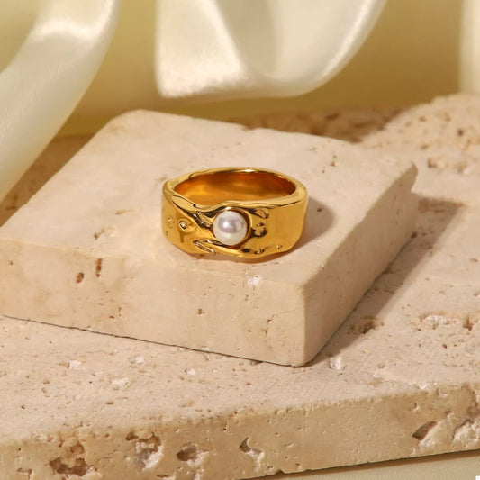 18K Gold-Plated Pearl Ring in Gold - women's ring