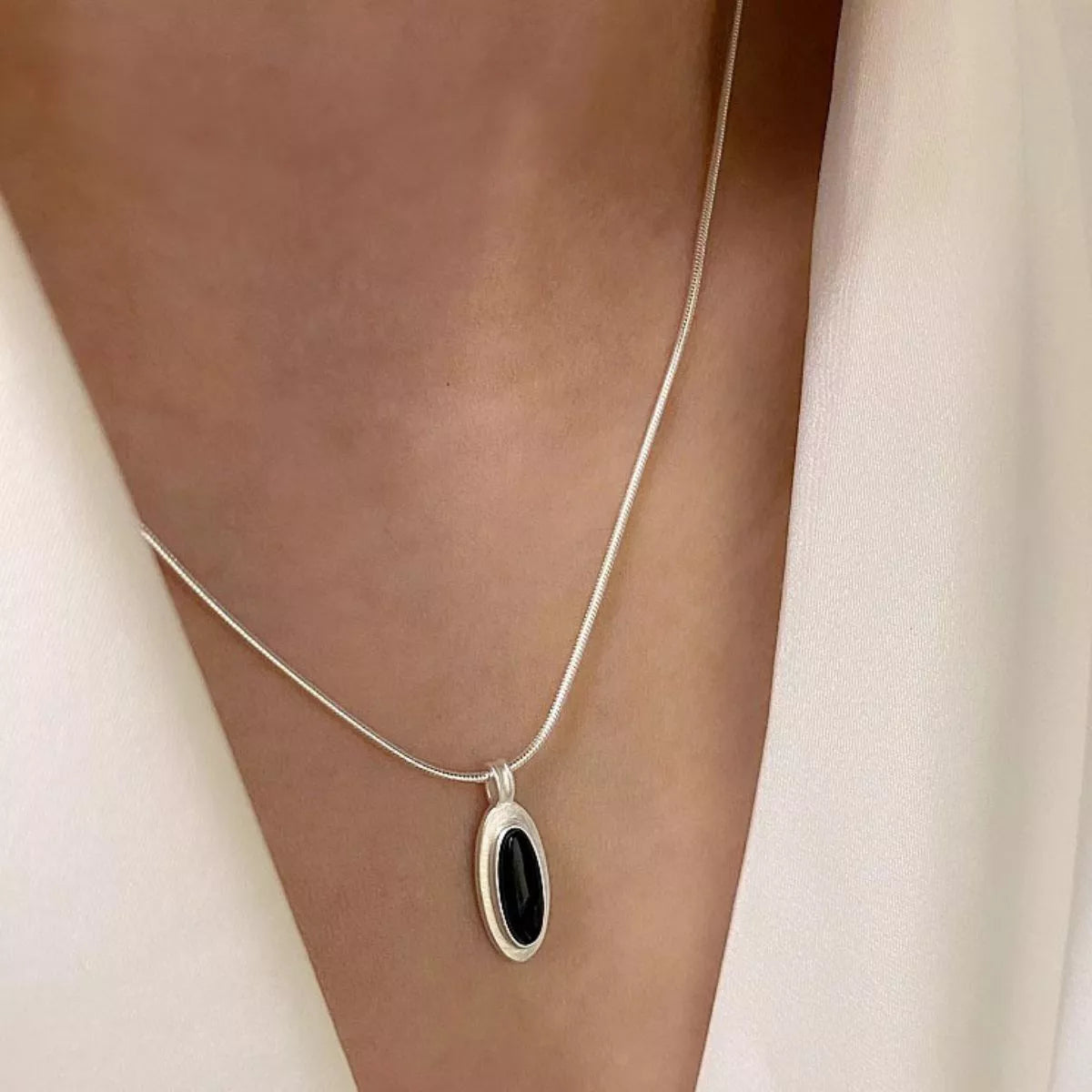 Sterling Silver Geometric Pendant Necklace - alternate necklace view