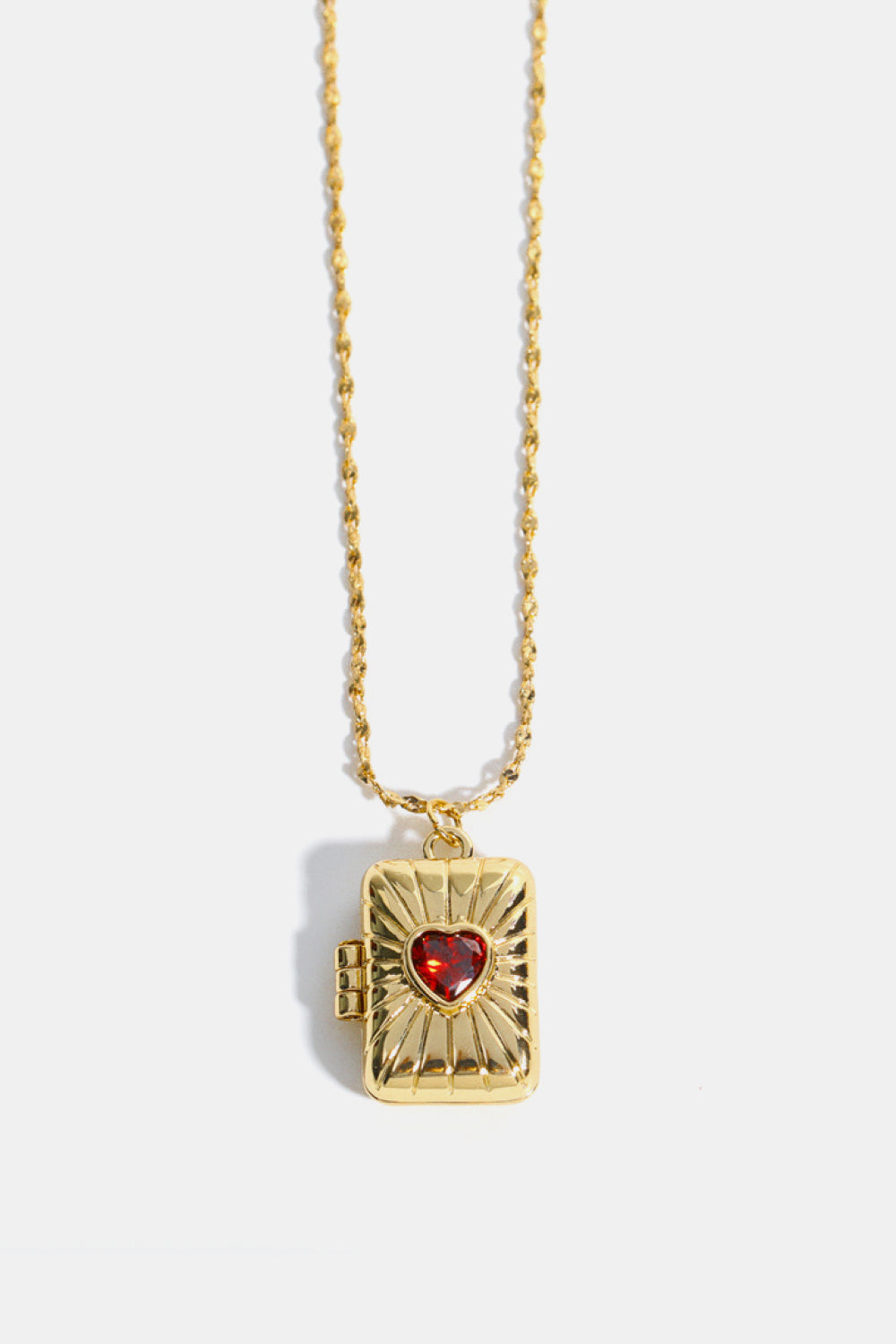 Heart Zircon Box Pendant Copper Necklace - alternate necklace view