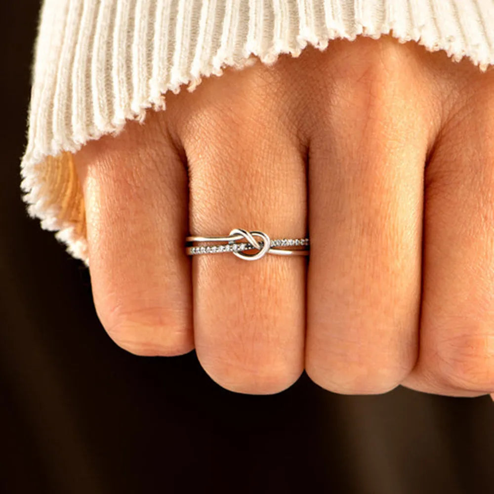 Sterling Silver Double-Layered Knot Ring in Silver - women's ring