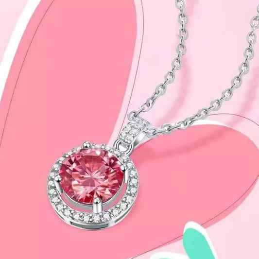 3 Carat Moissanite Sterling Silver Pendant Necklace - alternate necklace view