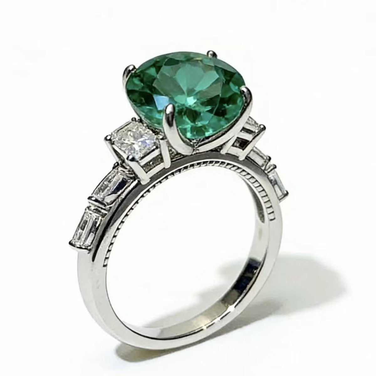 8 Carat Moissanite Sterling Silver Ring in Green - women's ring