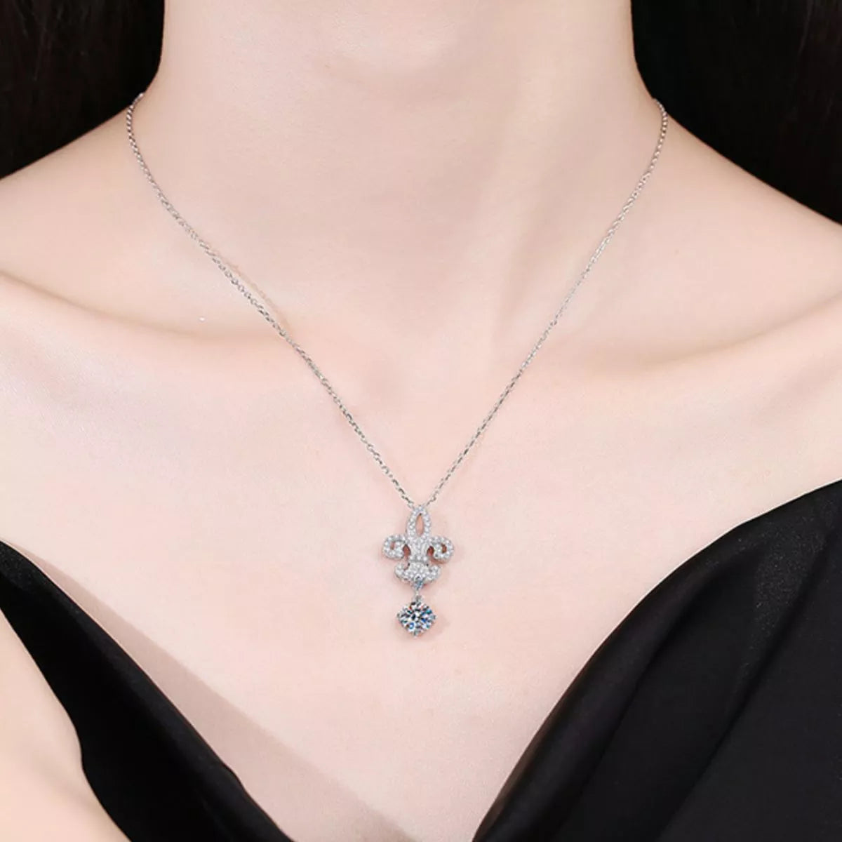 1 Carat Moissanite Sterling Silver Iris Pendant Necklace in Silver - women's pendant necklace