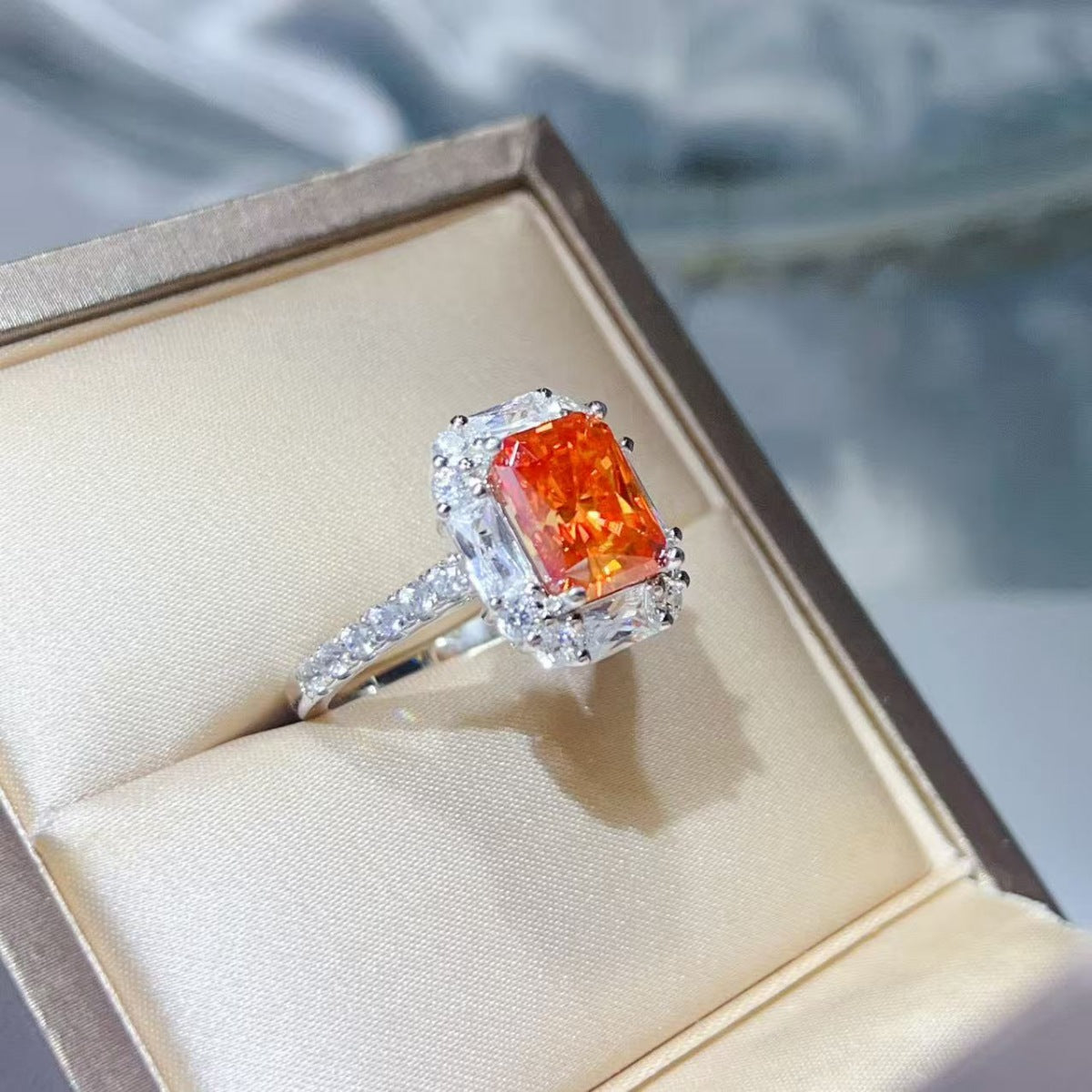 3 Carat Moissanite Sterling Silver Ring in Sherbet - women's ring