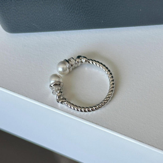 Pearl Open Cuff Ring in Silver - women's ring
