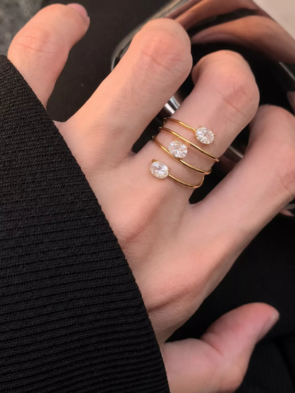 Triple-Layer Oval Open Ring in Gold - women's open ring
