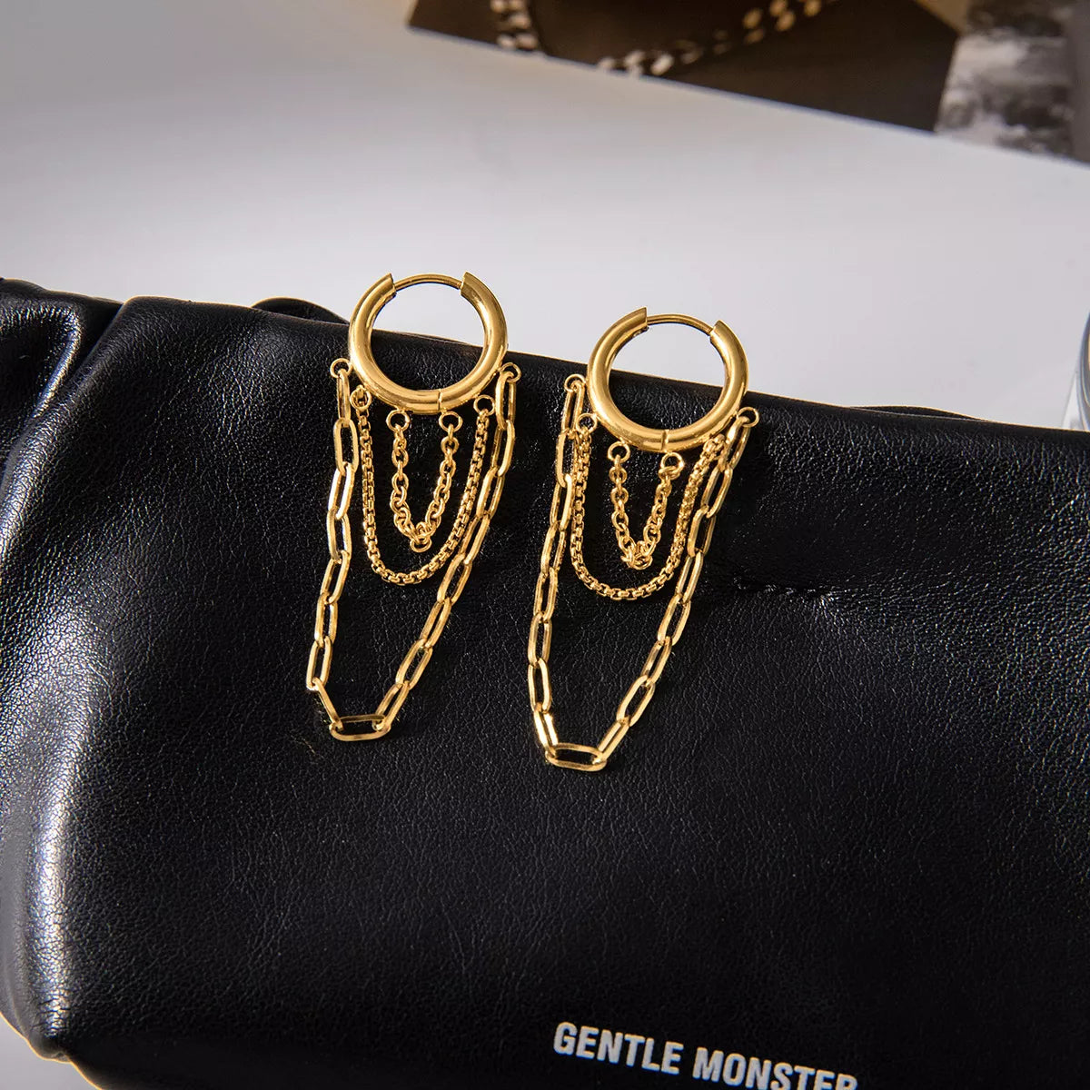 18K Gold-Plated Chain Hoop Earrings - alternate earring view