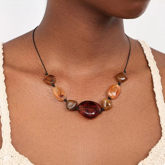 Acrylic Beaded Statement Necklace in Brown - women's necklace