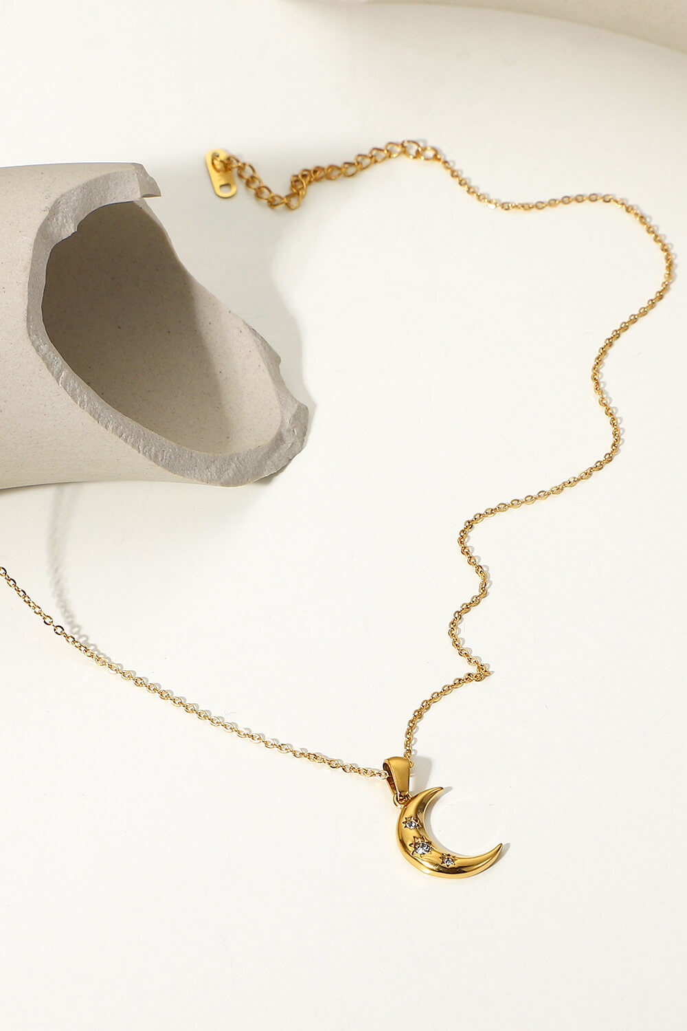 18K Gold-Plated Inlaid Zircon Moon Pendant Necklace - alternate necklace view