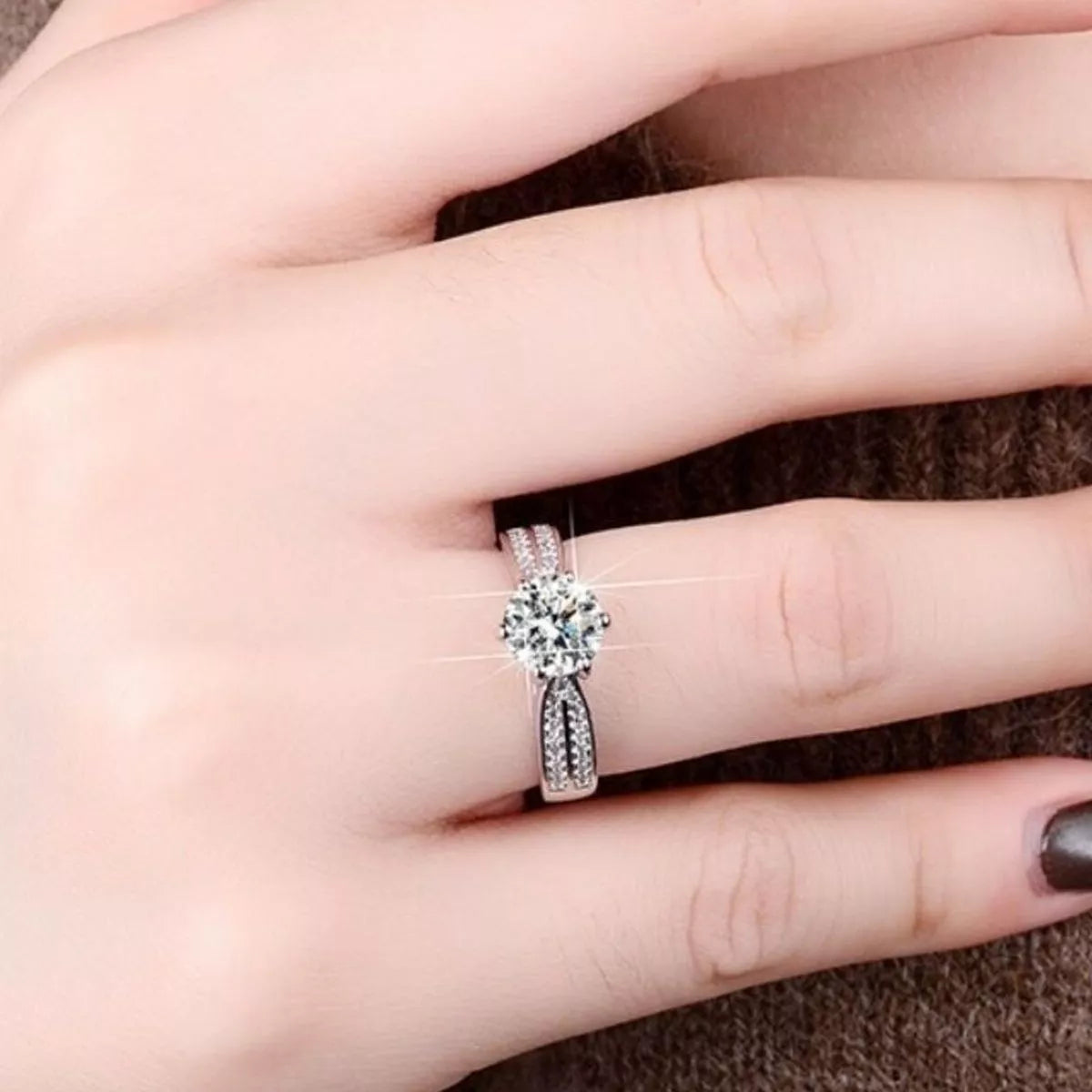 3 Carat Sterling Silver Moissanite Geometric Ring in Silver - women's ring