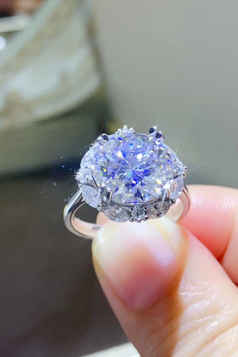 5 Carat Moissanite Sterling Silver Ring in Silver - women's ring