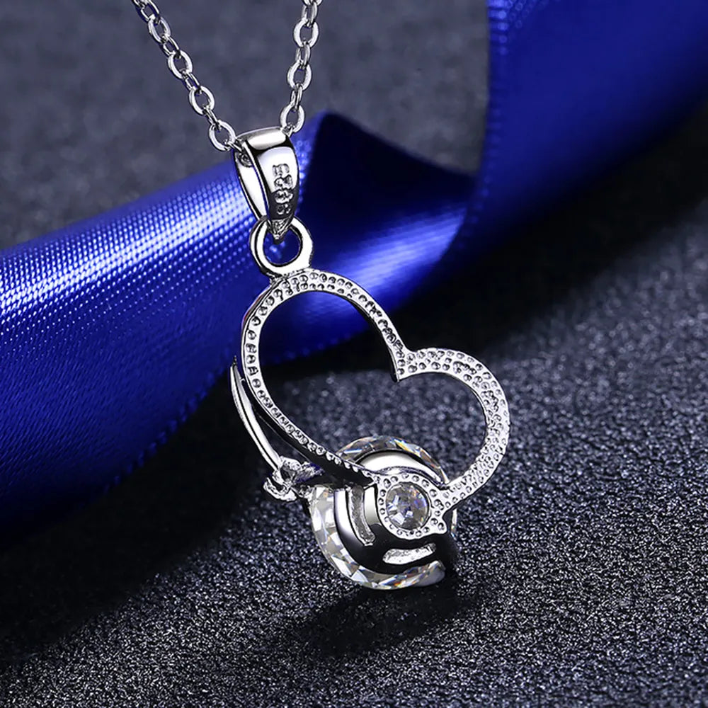 2 Carat Moissanite Heart Sterling Silver Necklace - alternate necklace view