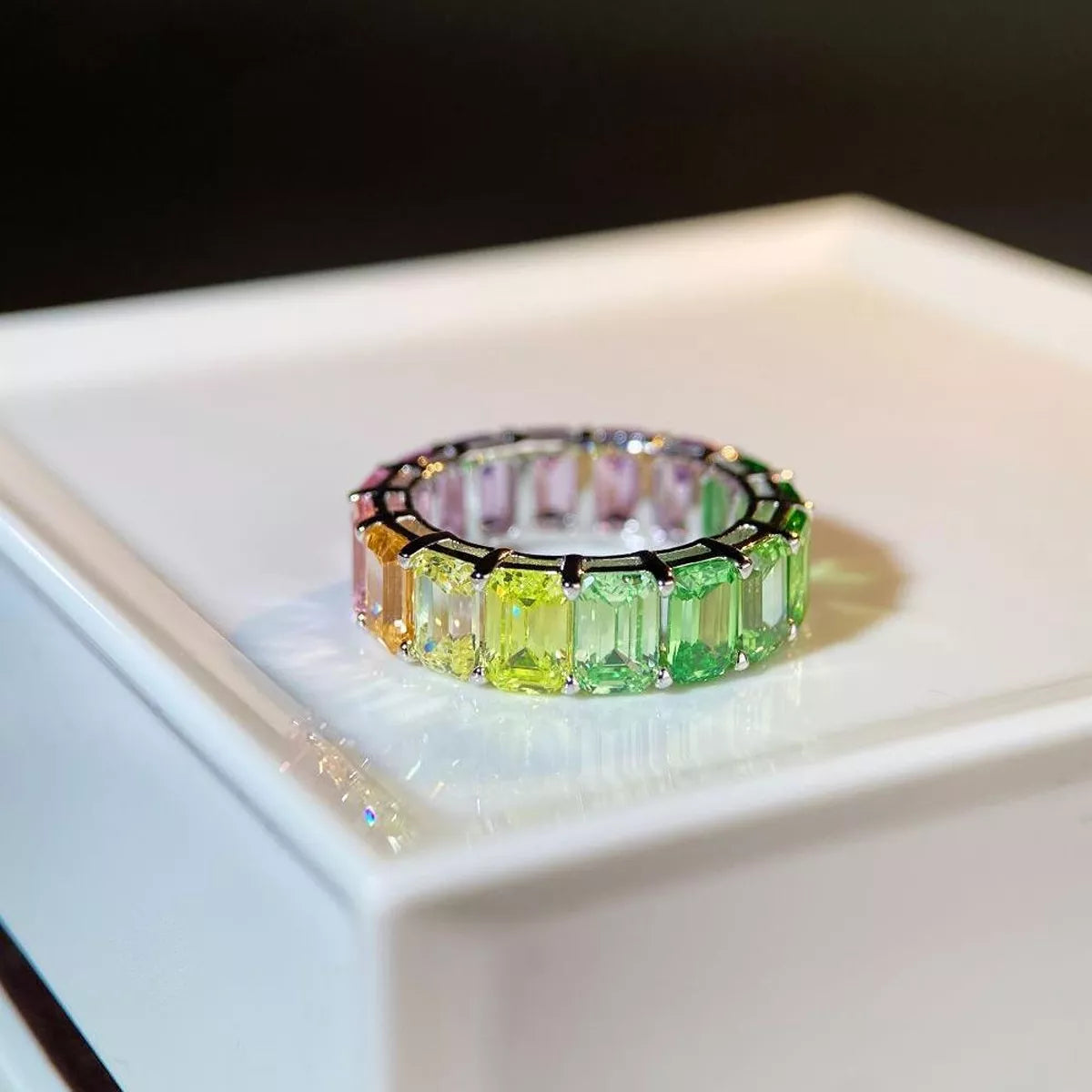 Sterling Silver Zircon Ring in Light Green - women's ring