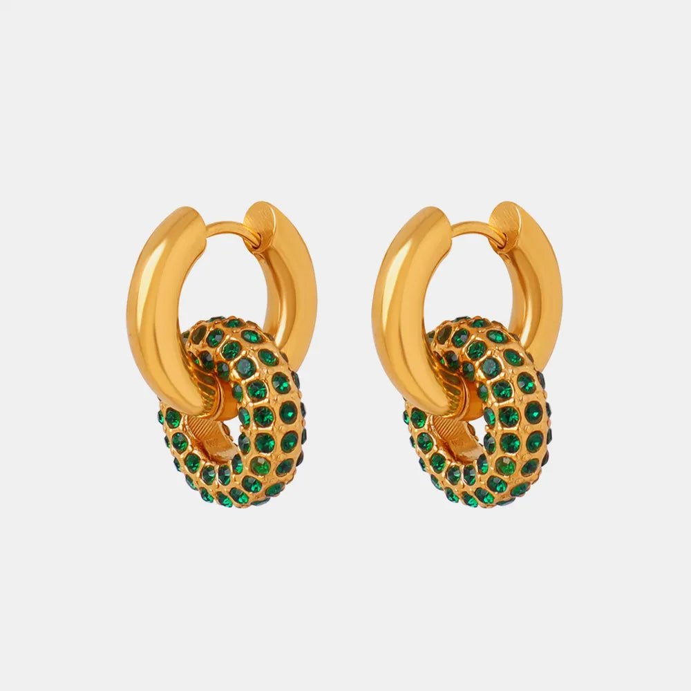 Titanium Steel Inlaid Zircon Double-Hoop Earrings - alternate earring view