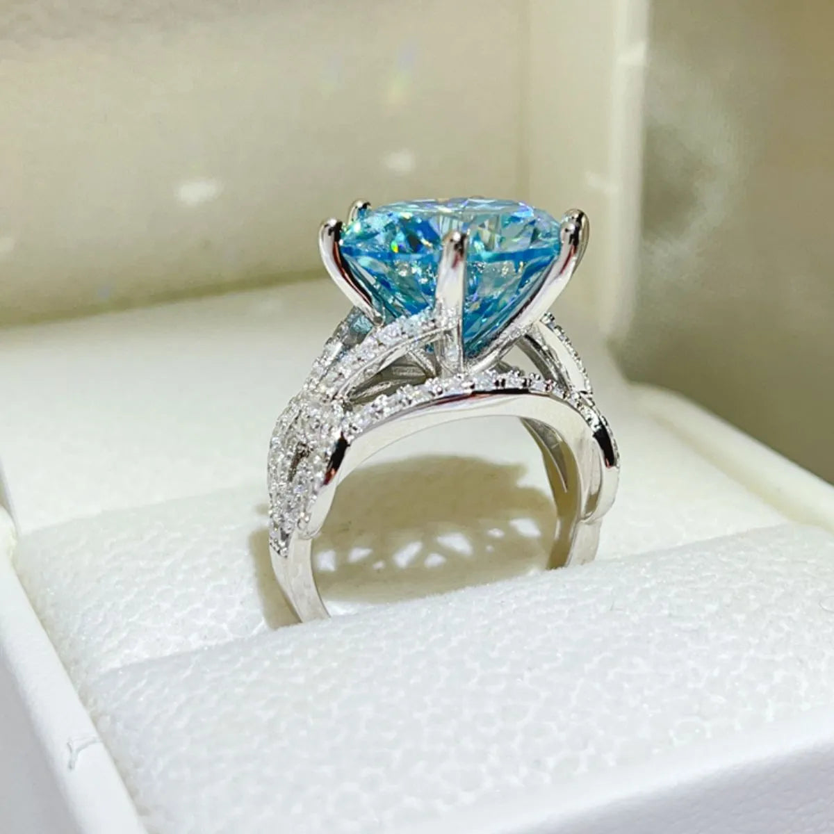 10 Carat Moissanite Sterling Silver Ring in Pastel Blue - women's ring