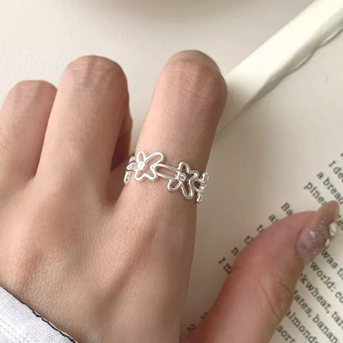 Sterling Silver Flower Open Ring - alternate ring view