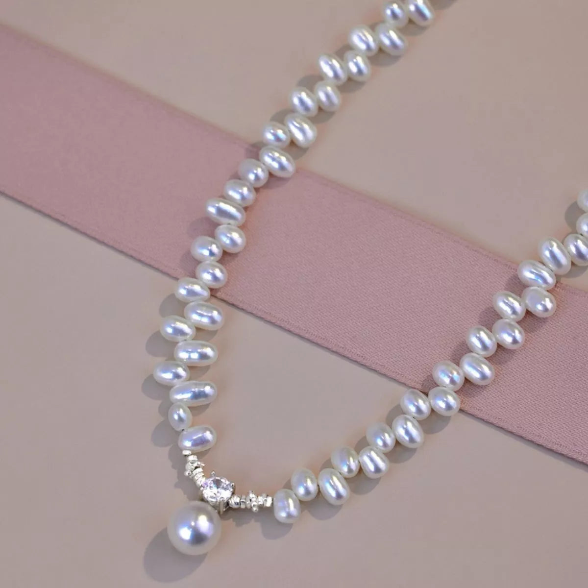 Irregular Freshwater Pearl Pendant Necklace - alternate necklace view