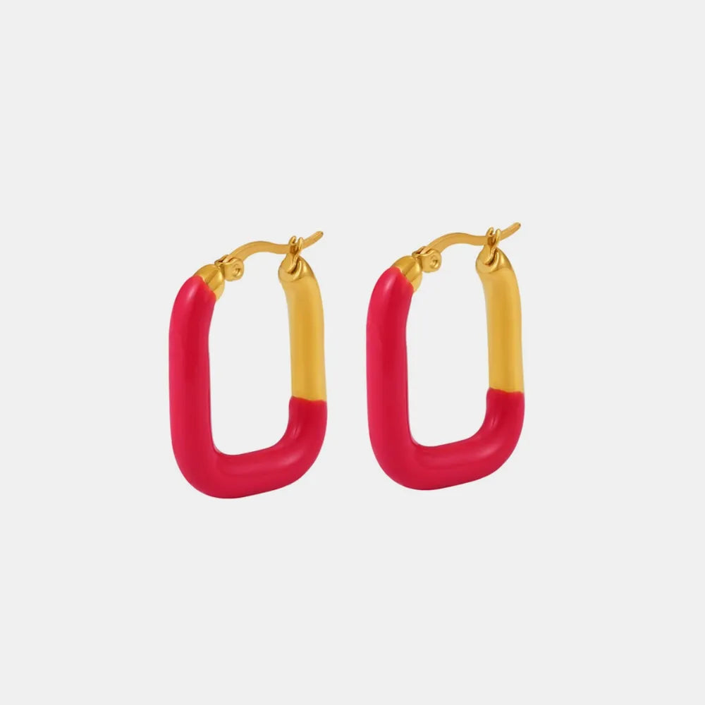 Stainless Steel Drip Oil Contrast Earring in Hot Pink/Gold - women's earrings