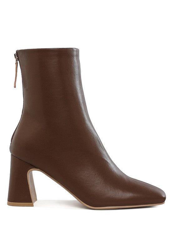 Faux Leather Square Ankle Boots