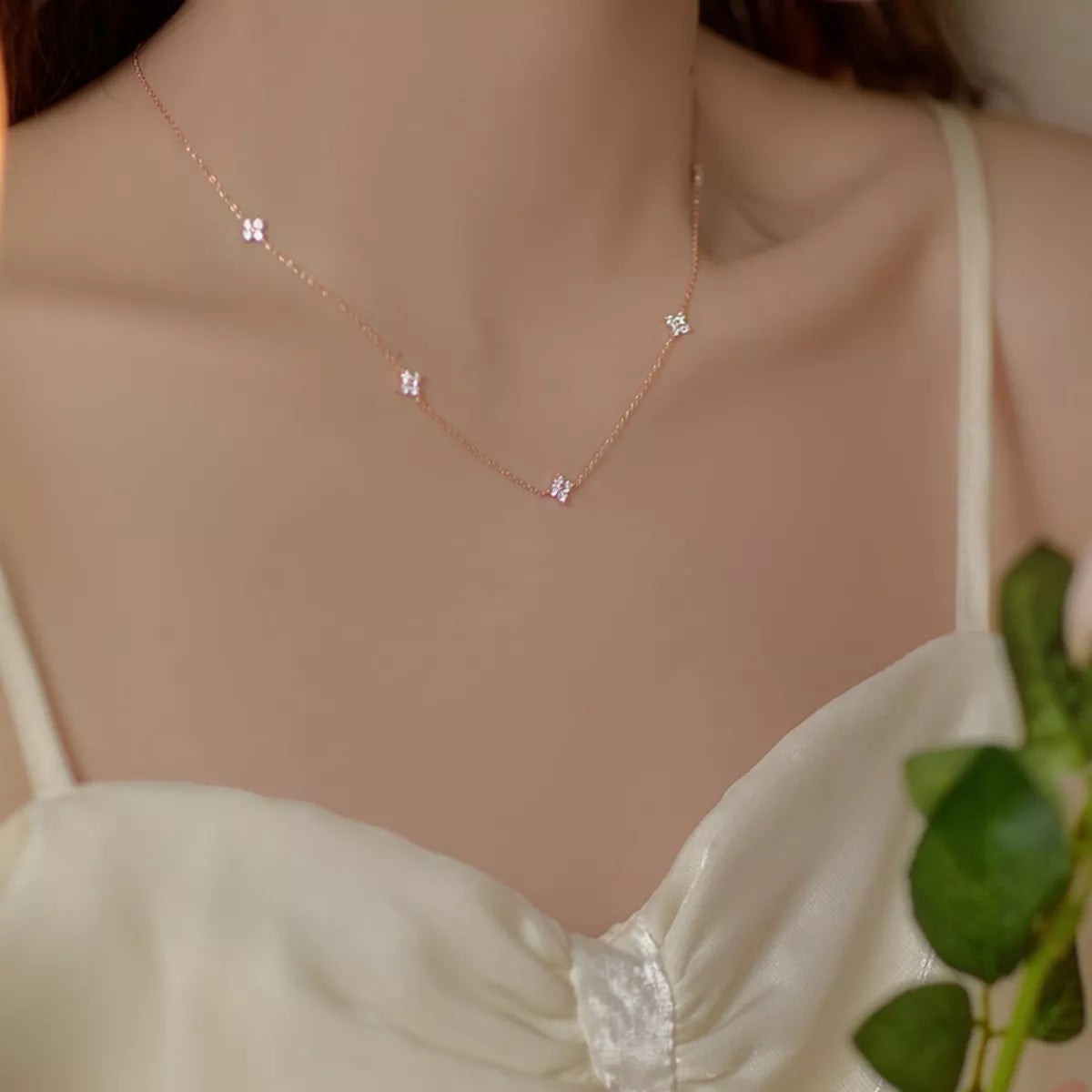 Sterling Silver Clover Charm Necklace - alternate necklace view