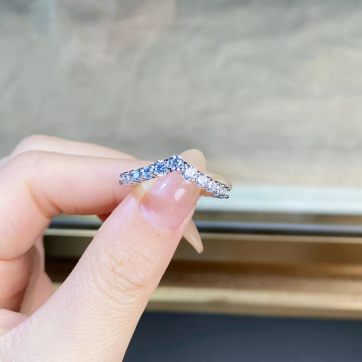 Sterling Silver Zircon V-Shaped Ring in Silver - women's ring