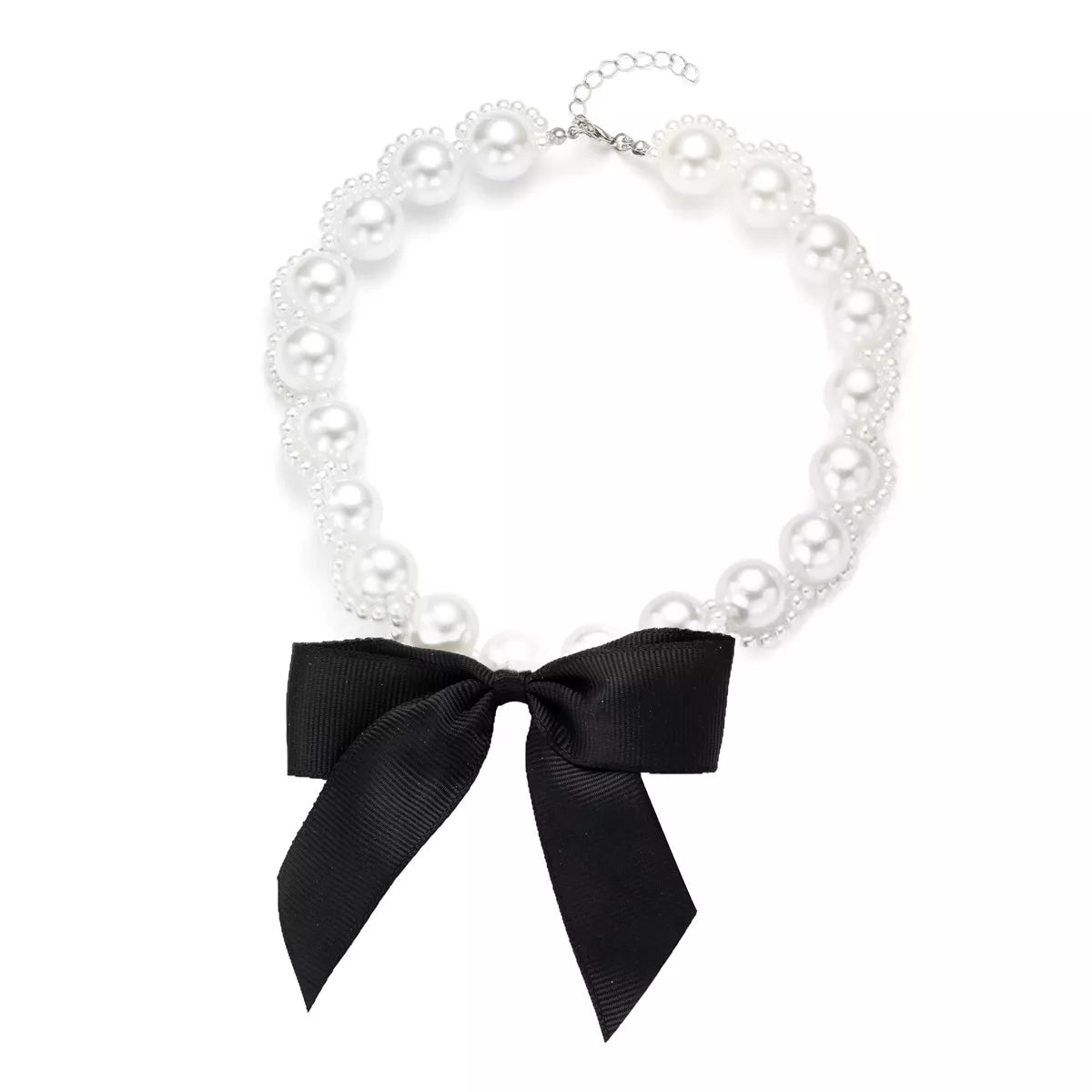 Pearl Choker Necklace with Bow Accent - alternate necklace view