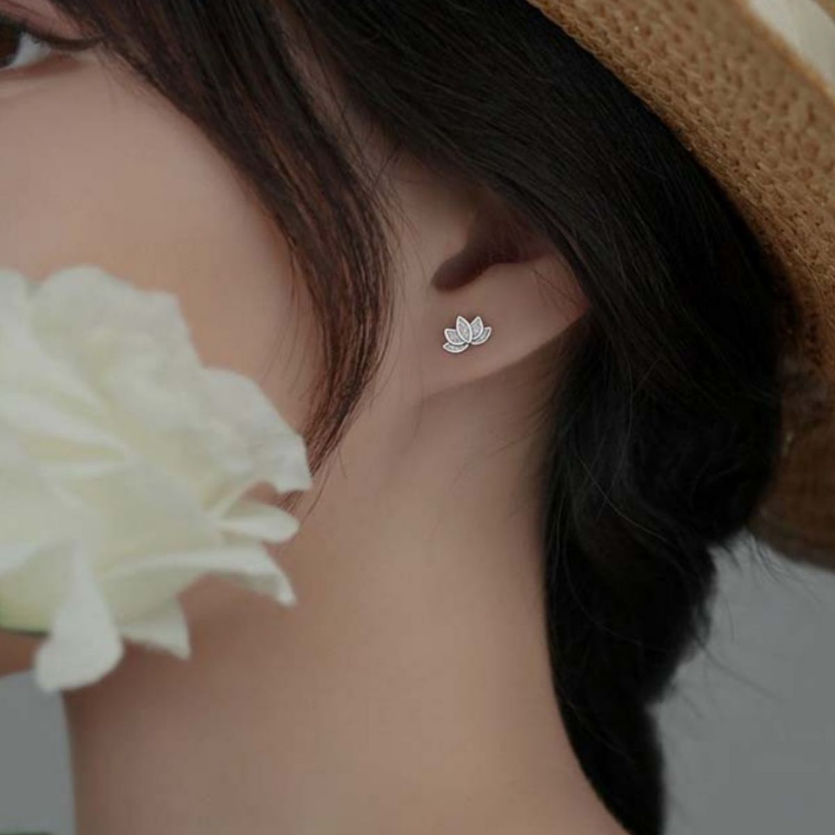 Lotus Flower Stud Earrings - alternate earring view