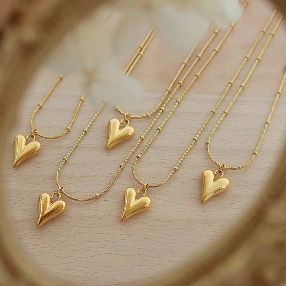 Titanium Steel Heart Pendant Necklace in Gold - women's pendant necklace