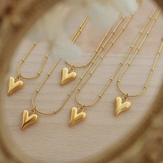 Titanium Steel Heart Pendant Necklace in Gold - women's pendant necklace
