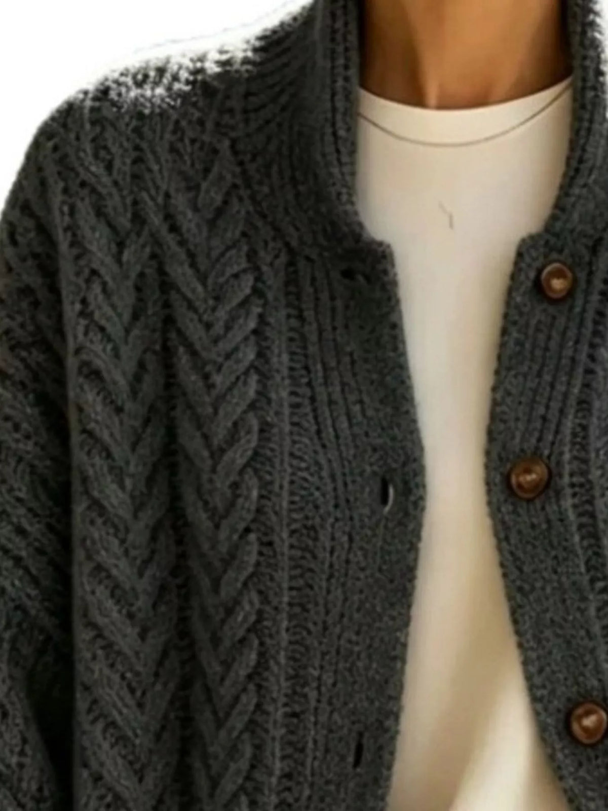 Cable-Knit Button-Down Cardigan in Light Blue - women's cardigan
