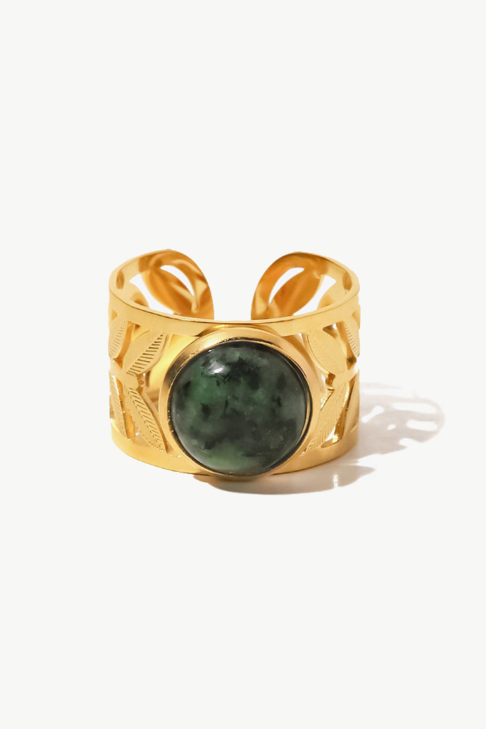 18K Gold-Plated Malachite Leaf Ring in Tophus - women's ring