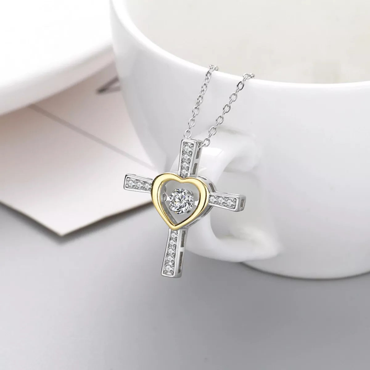 Sterling Silver Heart Cross Necklace in Silver - women's necklace