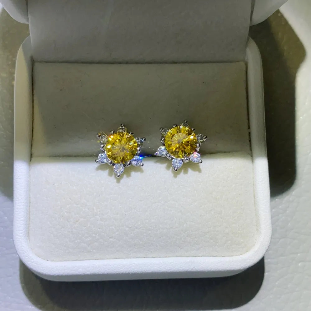 2 Carat Moissanite Sterling Silver Stud Earrings in Gold - women's stud earrings