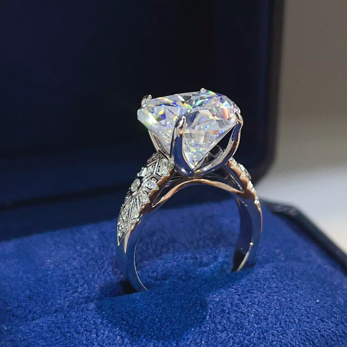 10 Carat Sterling Silver Moissanite Ring in Silver - women's ring