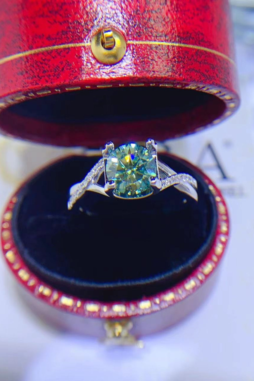 1 Carat Moissanite Sterling Silver Ring in Light Green - women's ring