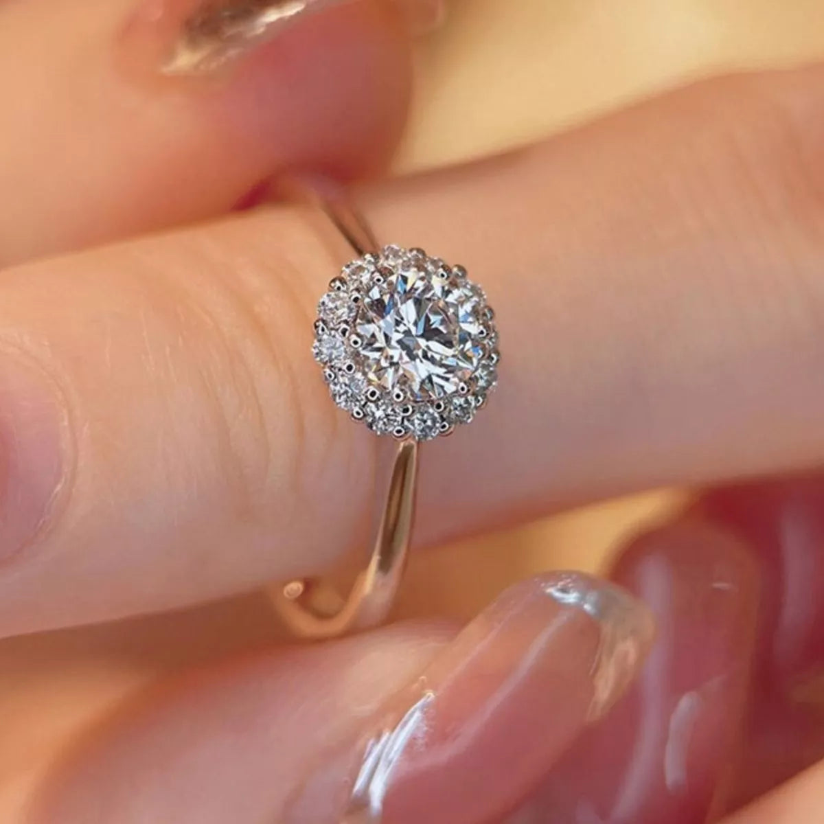 1 Carat Sterling Silver Moissanite Flower Ring - alternate ring view