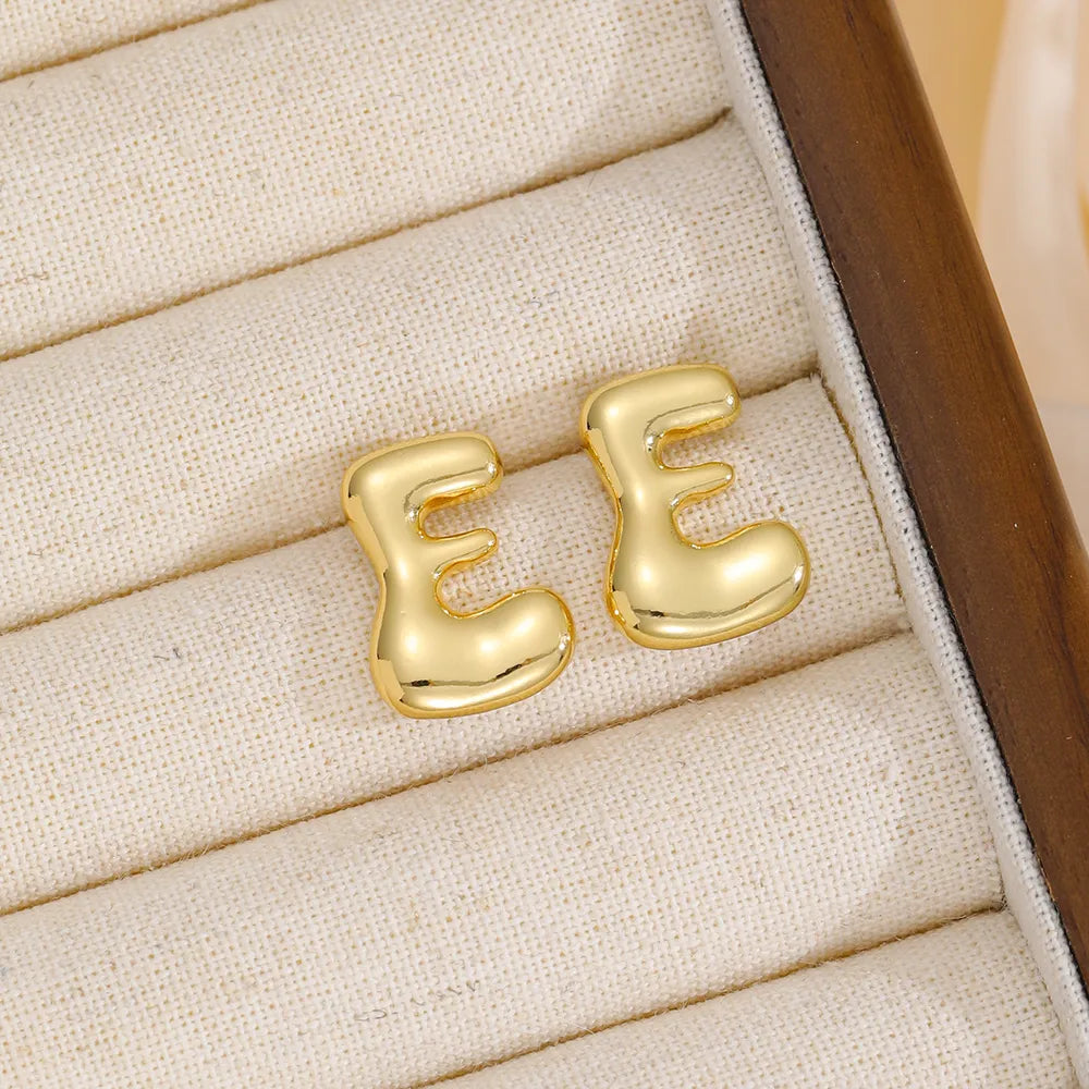 18K Gold-Plated Bubble Letter Stud Earrings in Style F - women's stud earrings